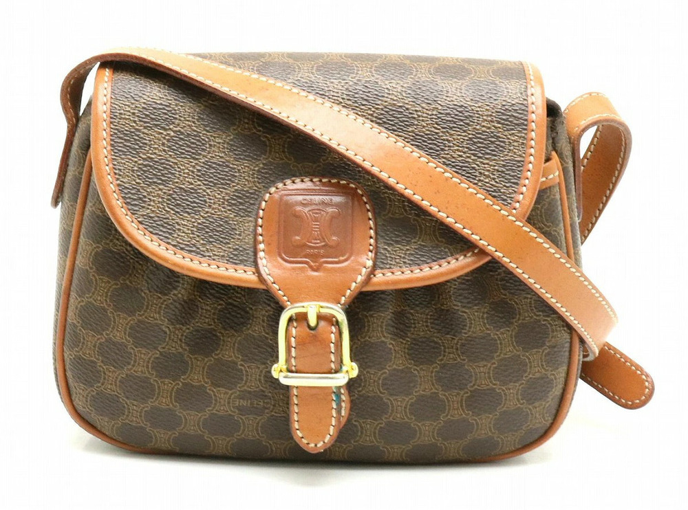 Celine Macadam Crossbody Bag Pouch Clutch Leather Dark Brown